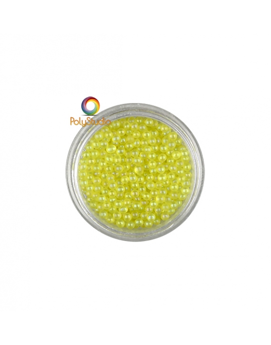 Yellow iridescent round micro glass beads